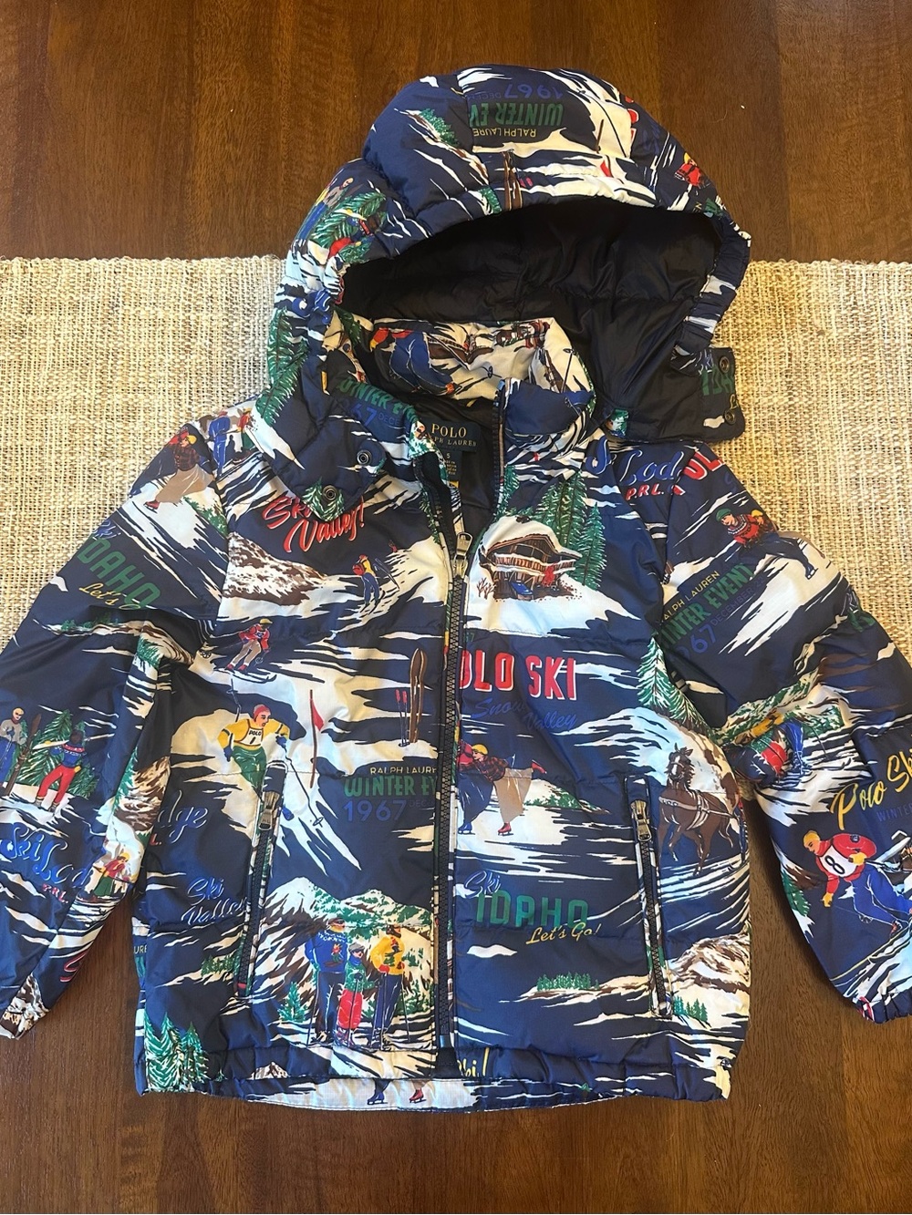 Polo by Ralph Lauren Navy Ski Print Hooded Puffer Jacket